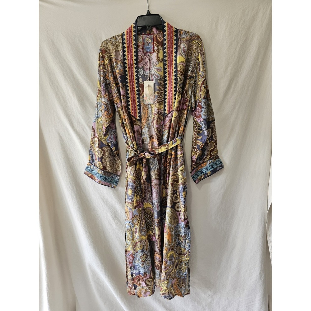 Johnny Was M Sandalwood Tove Kimono Duster 100% Silk Embroidery Pockets $435 - Picture 5 of 15